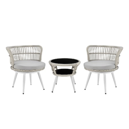 Manhattan Comfort Monaco Rope Wicker 3-Piece Patio Conversation Set with Cushions in Grey OD-CV013-GY